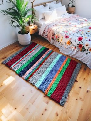 Dywan ze sznurka na szydełku ręcznie robiony boho DS10