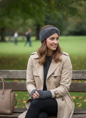 komplet opaska mitenki grafit