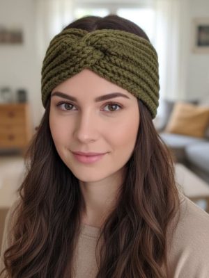 Opaska damska na głowę z włóczki jesień zima (o01)