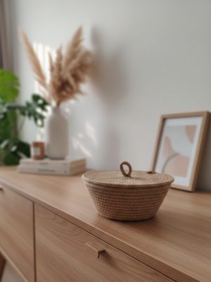 Koszyk z pokrywką ze sznurka polskie rękodzieło KS01-02p