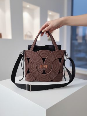 Torebka Pierścienie II brązowa ze sznurka rękodzieło kawa