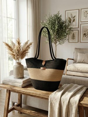 Torebka koszyk ze sznurka z zapięciem rękodzieło TS01-04z