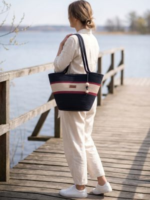 Torebka ze sznurka miejski koszyk czarny bordo beż handmade produkt polski